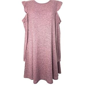 Alya Ribbed Cold‎ Shoulder Long Sleeve Sweater Swing Mini Dress Size Medium